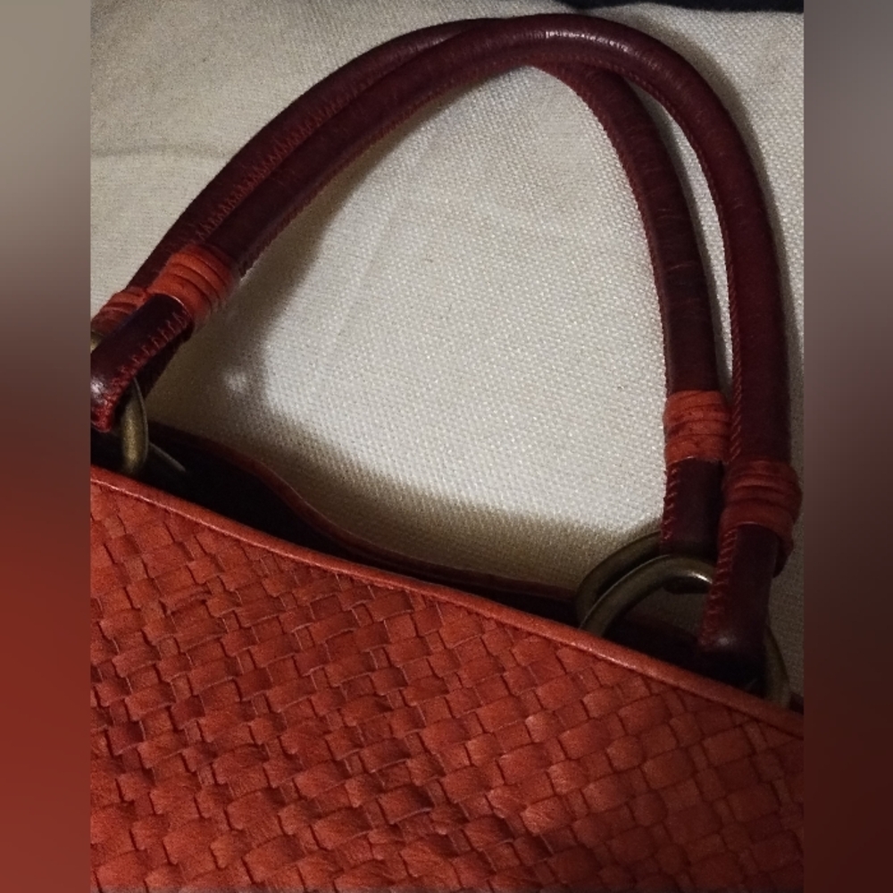 Elliott Lucca Genuine PIG Leather Orange Weaved Large Hobo Handbag - Picture 5 of 13